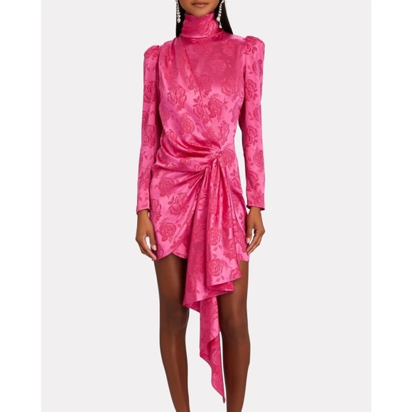 Ronny Kobo Ria Hot Pink Long Sleeve Floral Jacquard Mini Dress size Small - Picture 2 of 5